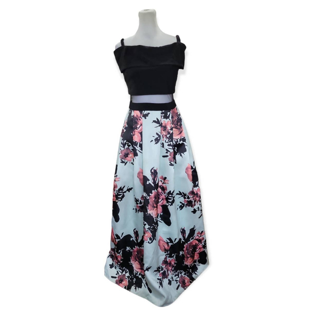 Betsy & Adam Women's Floral Print Mesh Midriff Formal Dress With Pockets Size 2